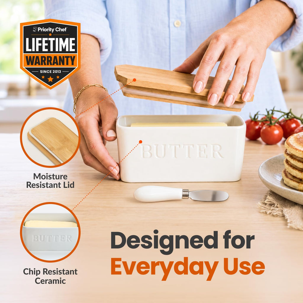 Extra Large Butter Dish with Lid for Countertop, Ceramic Butter Container With Airtight Cover, Butter Keeper
