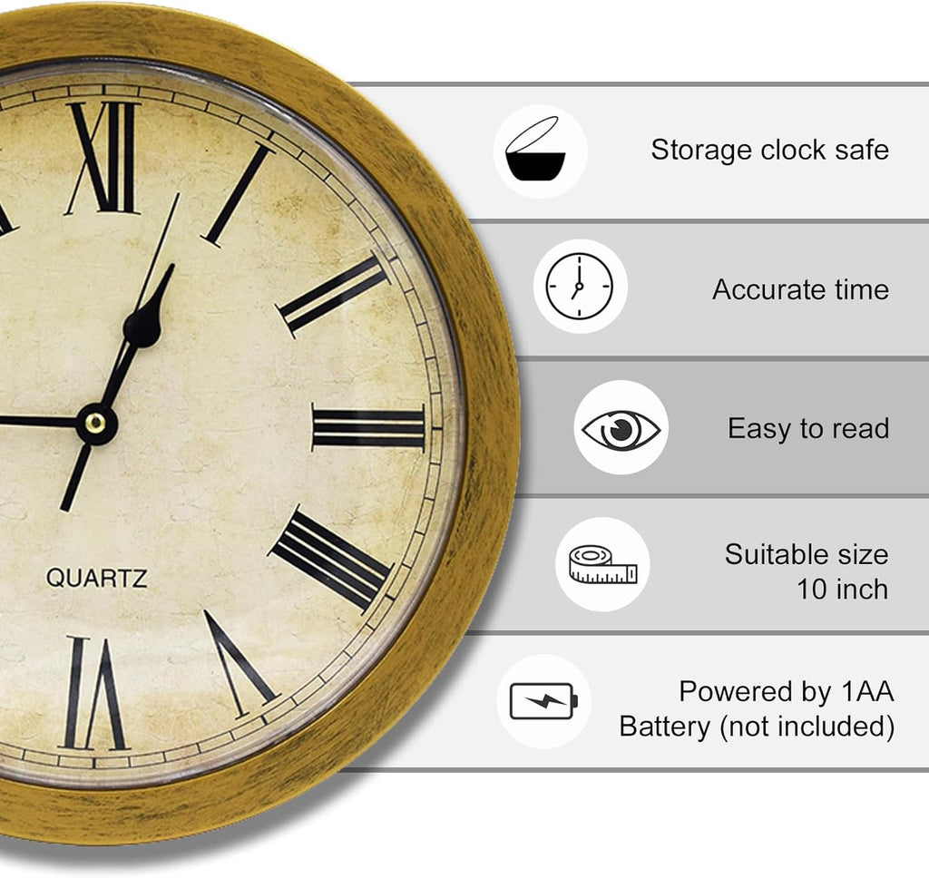 Wall Clock with Hidden Safe, 10 inch Plastic Secret Safe Wall Clock for Living Room Decor, Vintage Decor Clock Diversion Safe with...