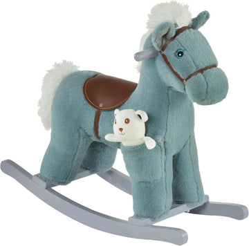 Kids Rocking Horse with Bear Toy Fun Realistic Sounds Toddler Blue