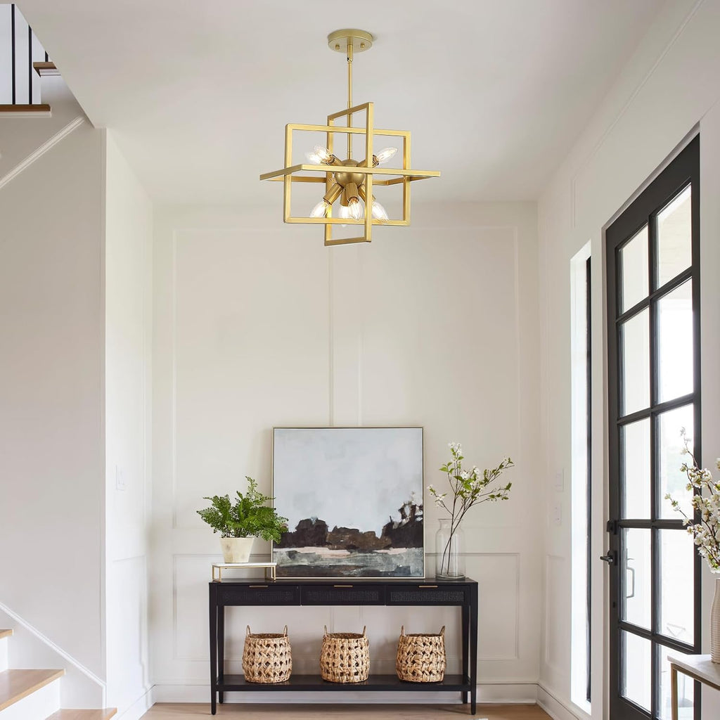 Modern Gold 8-Light Geometric Chandelier, Square Sputnik Pendant Light for Kitchen Island, Dining Room, Bedroom