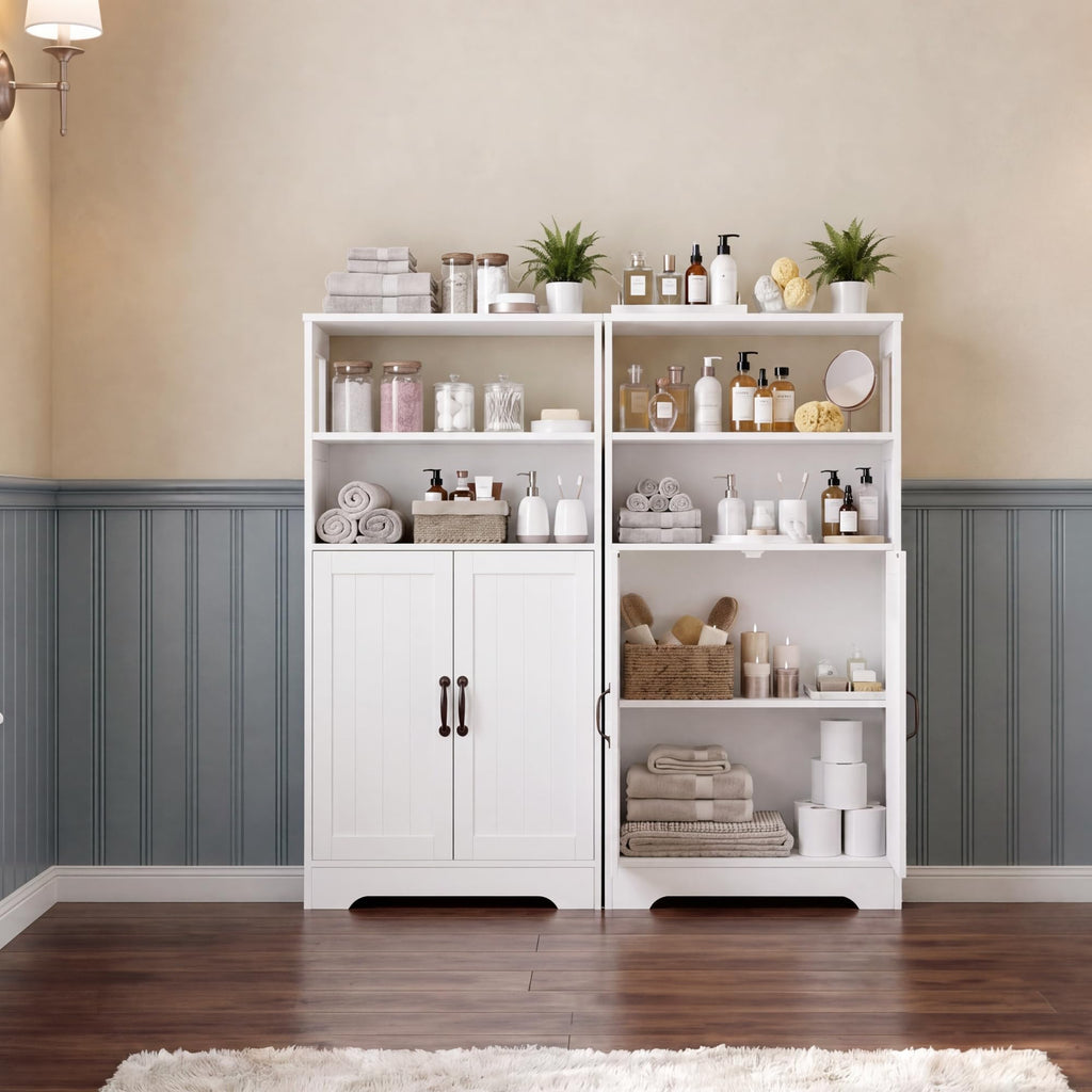 43.3" H Bathroom Storage Cabinet with Doors, Freestanding Small Bathroom Cabinet Organizer, Farmhouse Cupboard