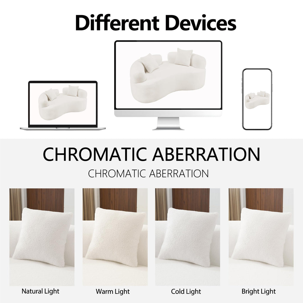 67" Curved Loveseat, Deep Seat White Couch with 2 Pillows