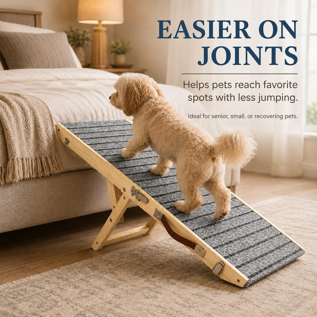 Dog Ramp for Couch, Adjustable Wooden Pet Ramp, 4 Heights, Foldable