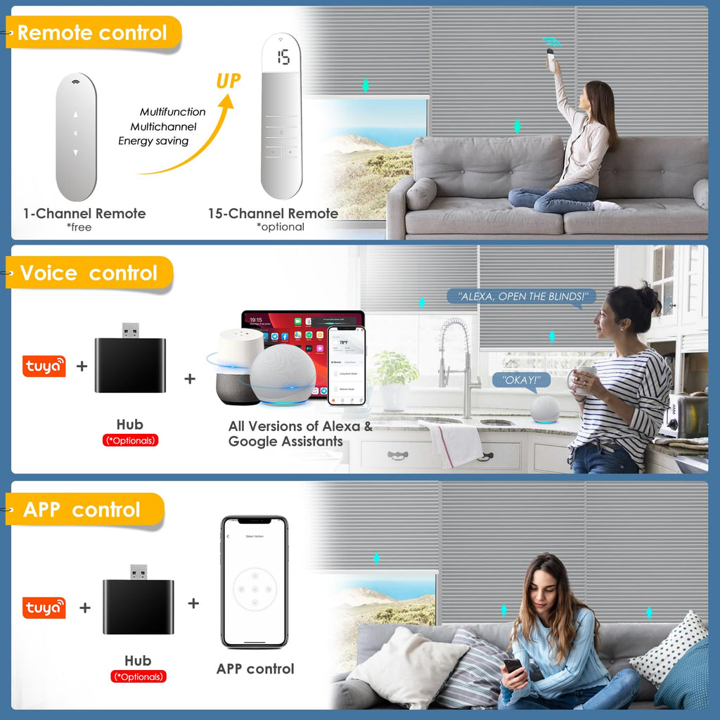 Motorized Cellular Shades with Remote Control, Grey