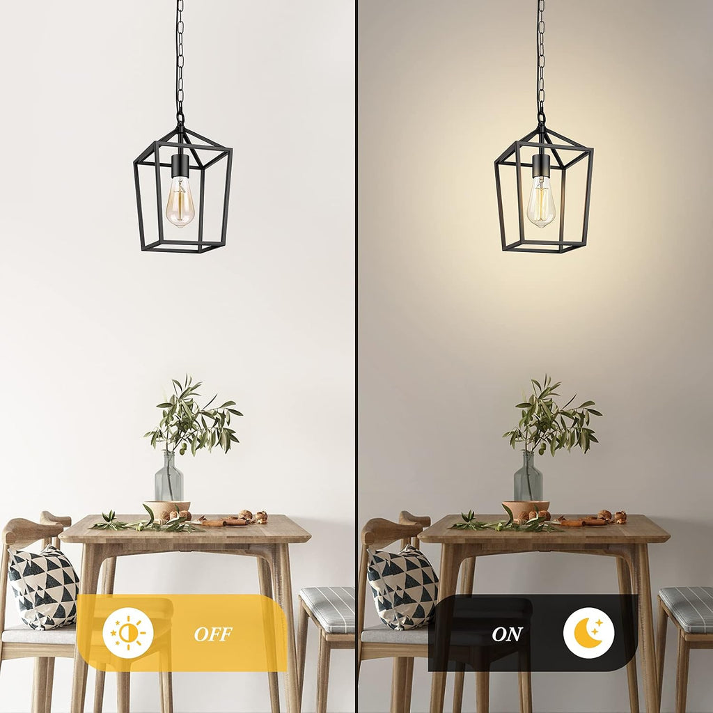 Farmhouse Black Pendant Light for Kitchen Island Industrial Hanging Lantern Fixture Modern Metal Cage Lamp Chandelier