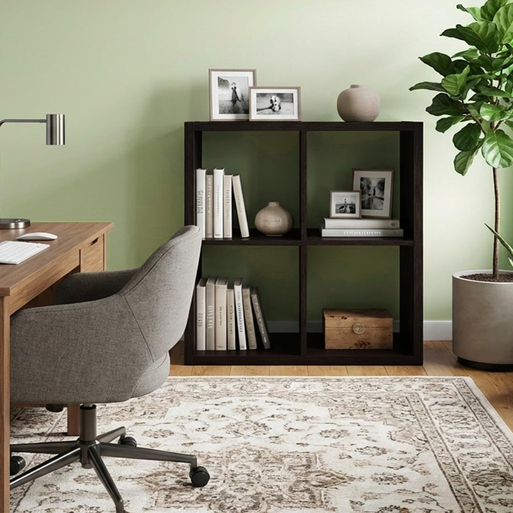 2026 Wooden Thick Frame 4 Cube Storage Organizer Shelf with Anti-Tipping Kits + Reversible Open Back Bookcase