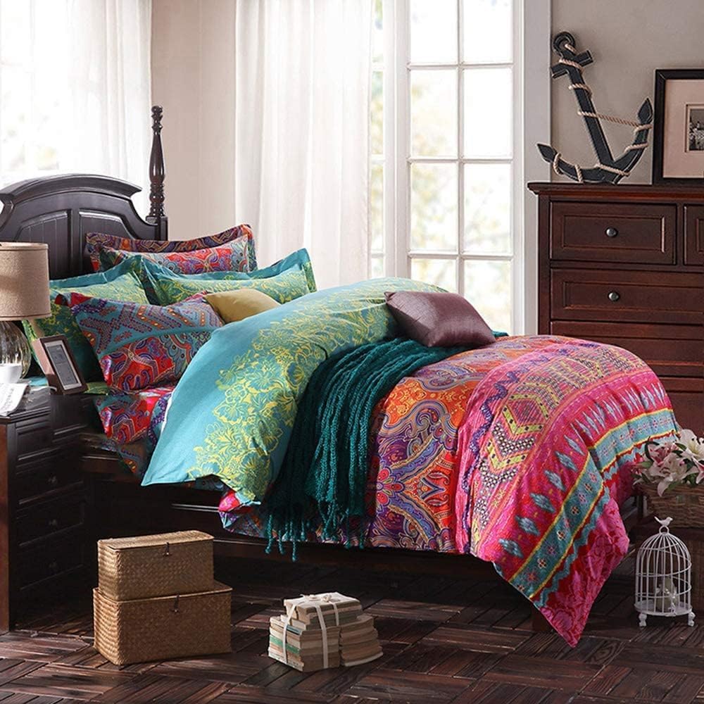 Boho Twin Comforter Set Soft Chic Bedding Twin Comforter Set 2 Pieces Lightweight Exotic Red Teal Bohemian Mandala