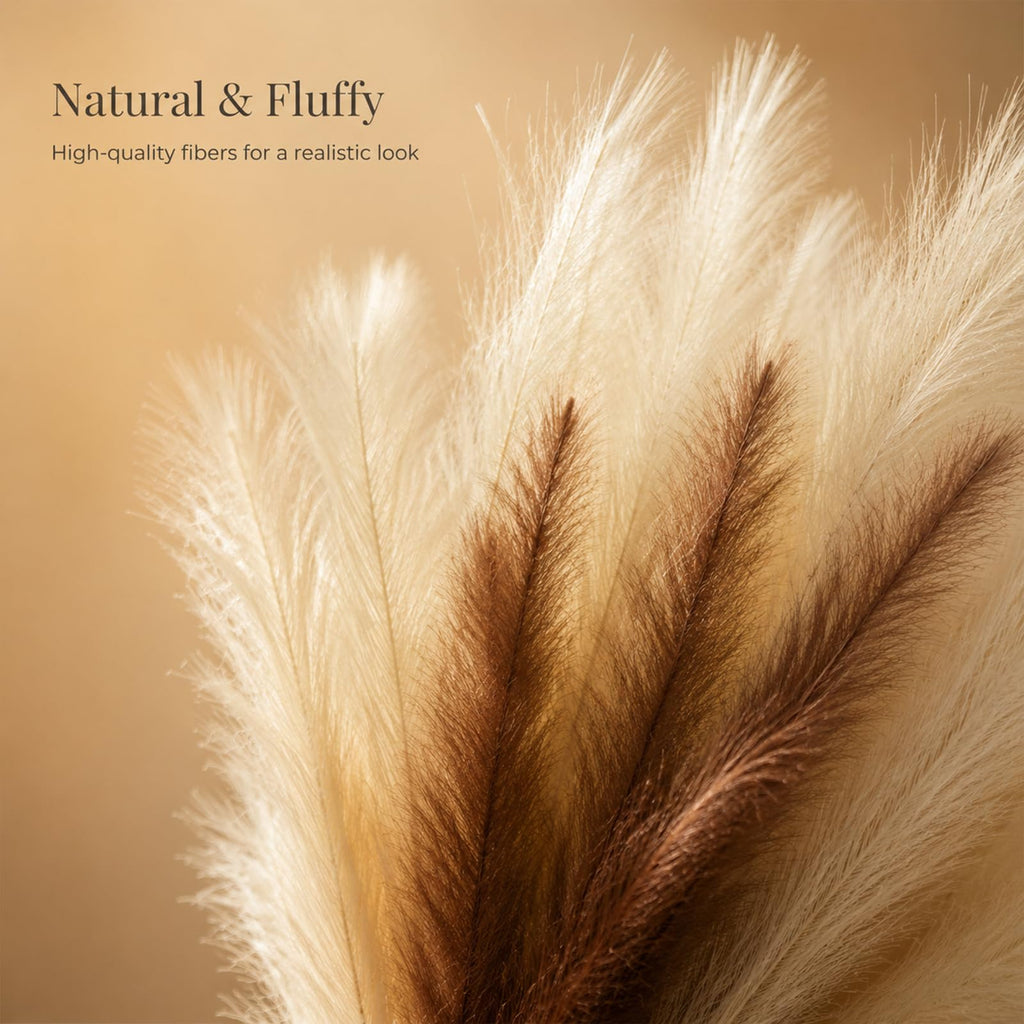 Artificial Pampas Grass, 9 Pcs 45" Mixed Color Off-White & Brown