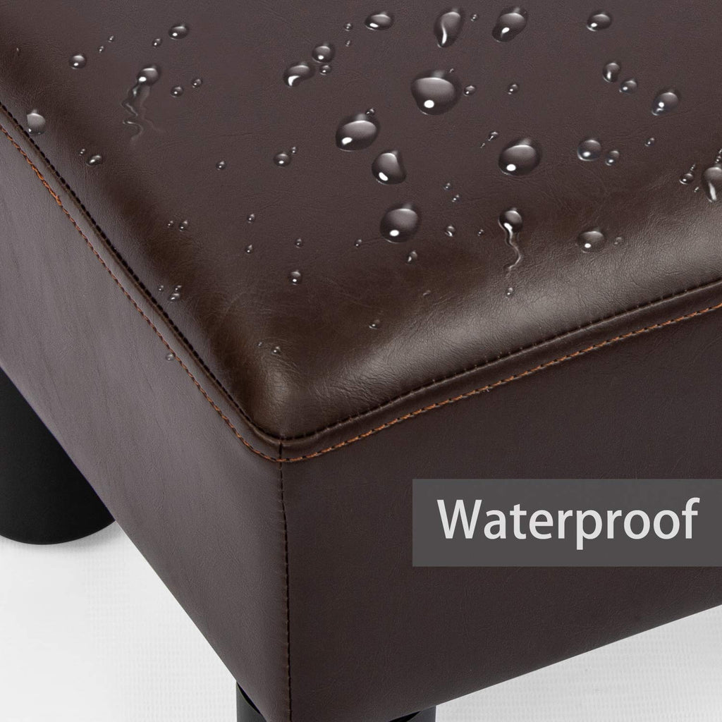 Small Foot Stool, Faux Leather Rectangle Ottoman, Brown