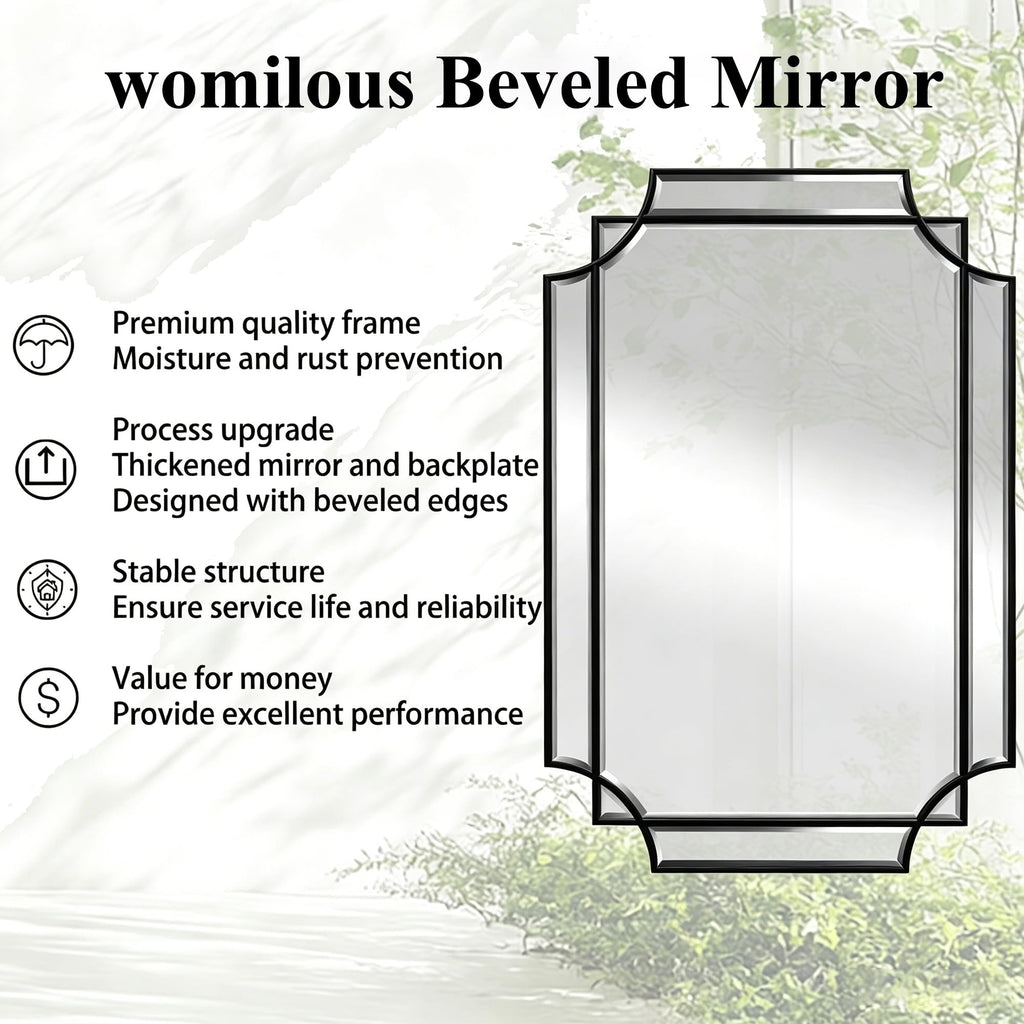 30"x20" Rectangle Beveled Mirror, Geometric Decorative Wall Mirror