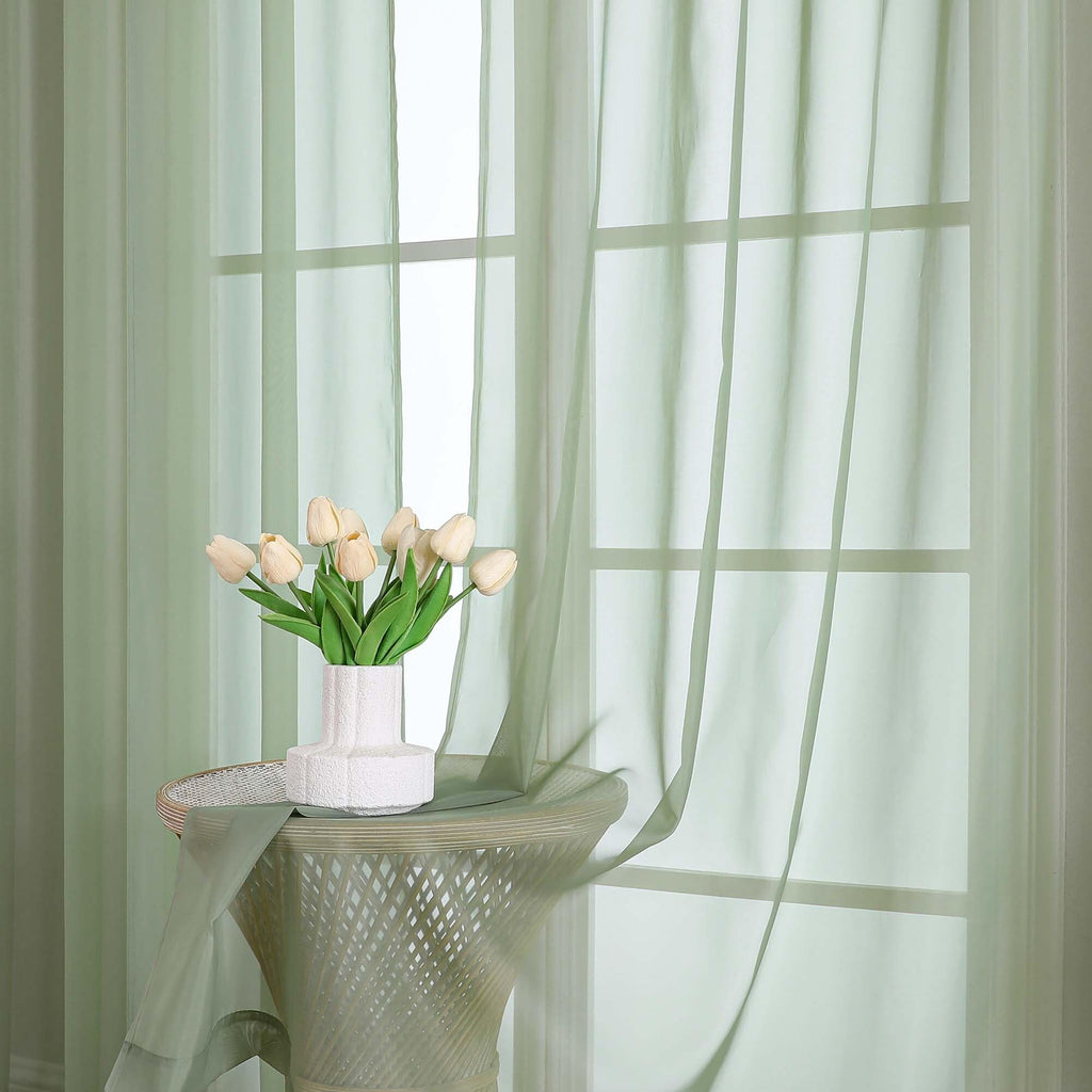 Extra Long Sage Green Sheer Curtains 144 inch 2 Panels, Translucent Backdrop Window Scarf Drapes for Canopy