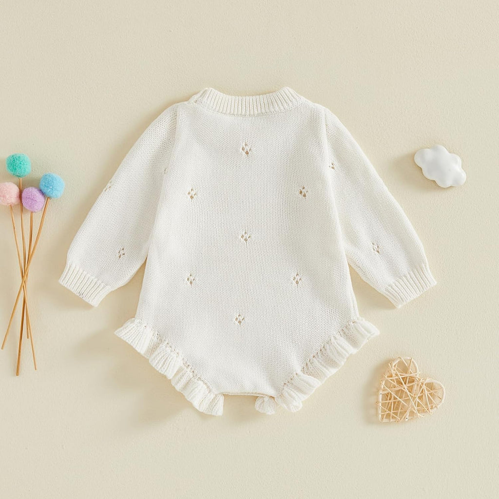 Newborn Infant Baby Girl Knit Sweater Romper Ruffle Bodysuit Winter Clothes