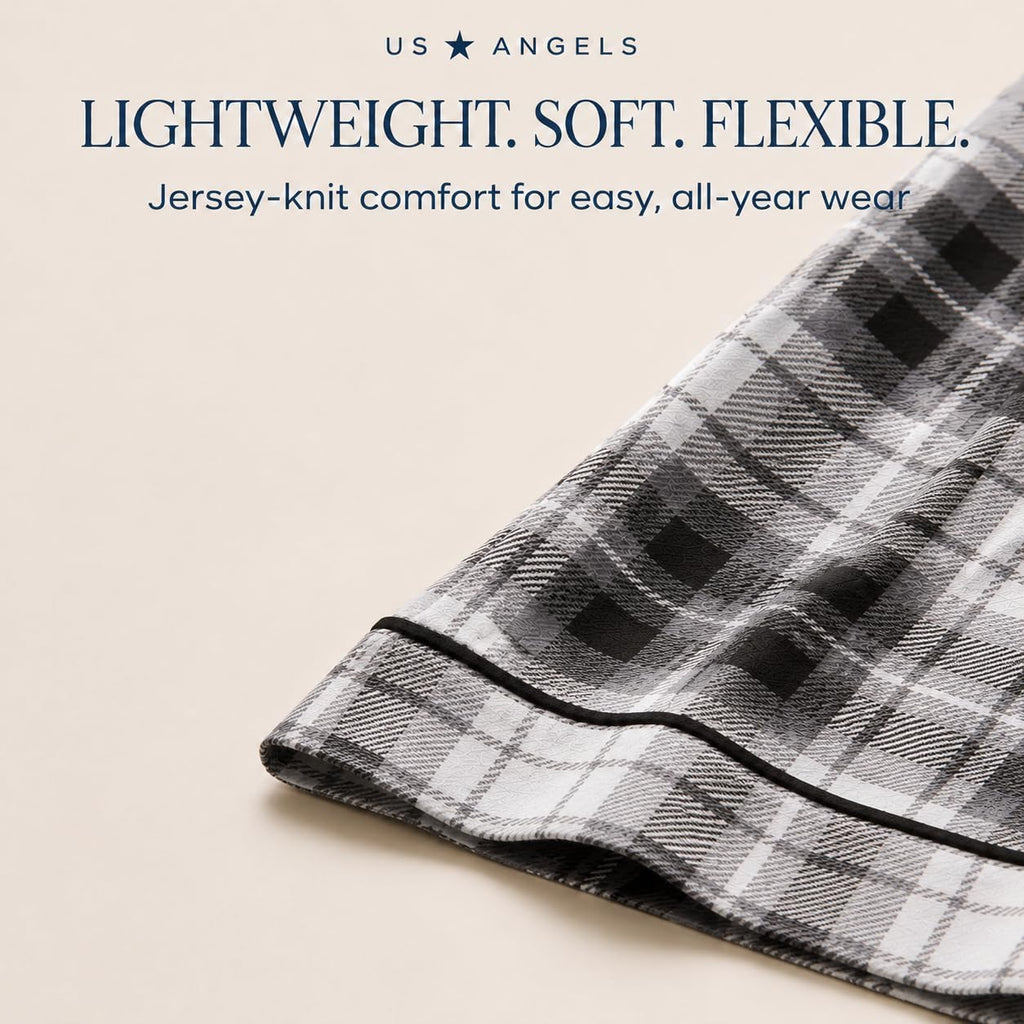 Boys Pajamas Set, Long Sleeve Button Front Top & Pants, Plaid