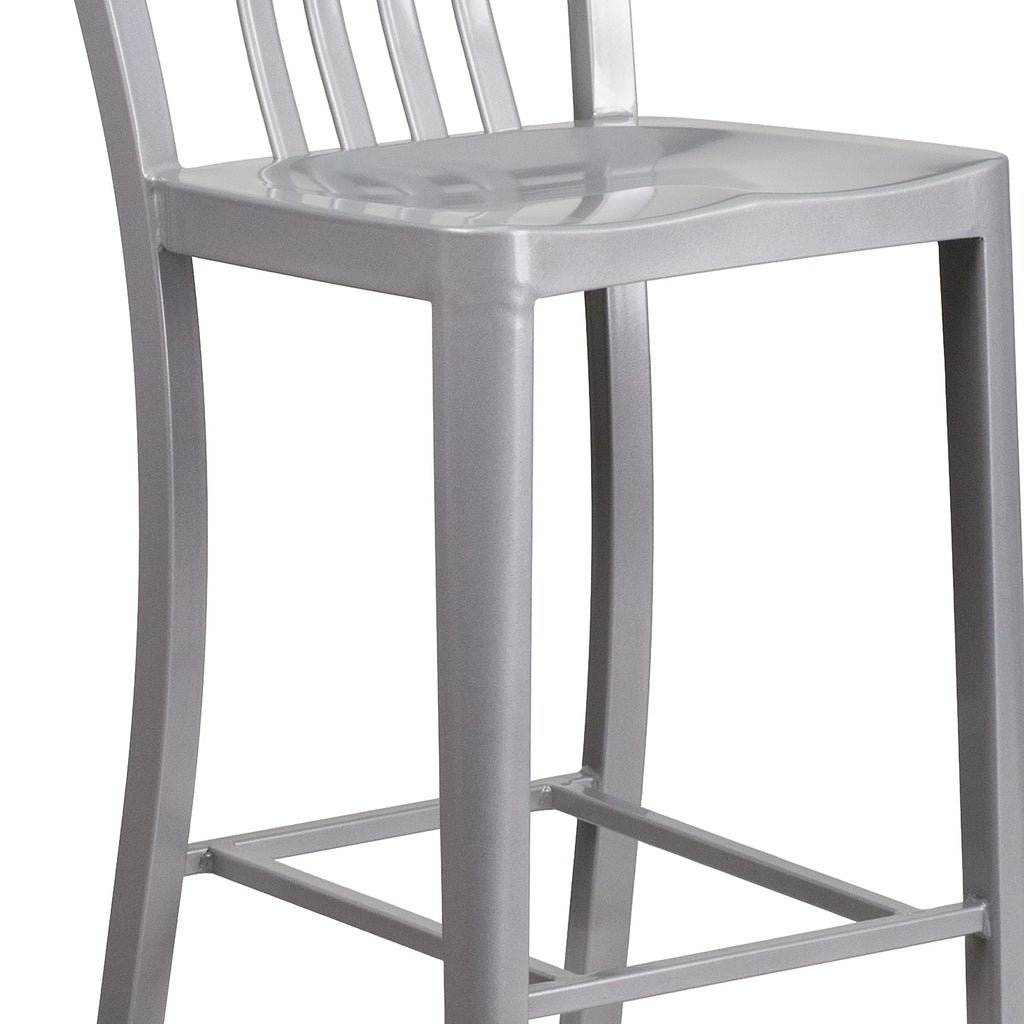 Gael 30" Commercial Metal Barstools with Footrest, Vertical Slat Back Bar Height Stools for Restaurants and Kitchens