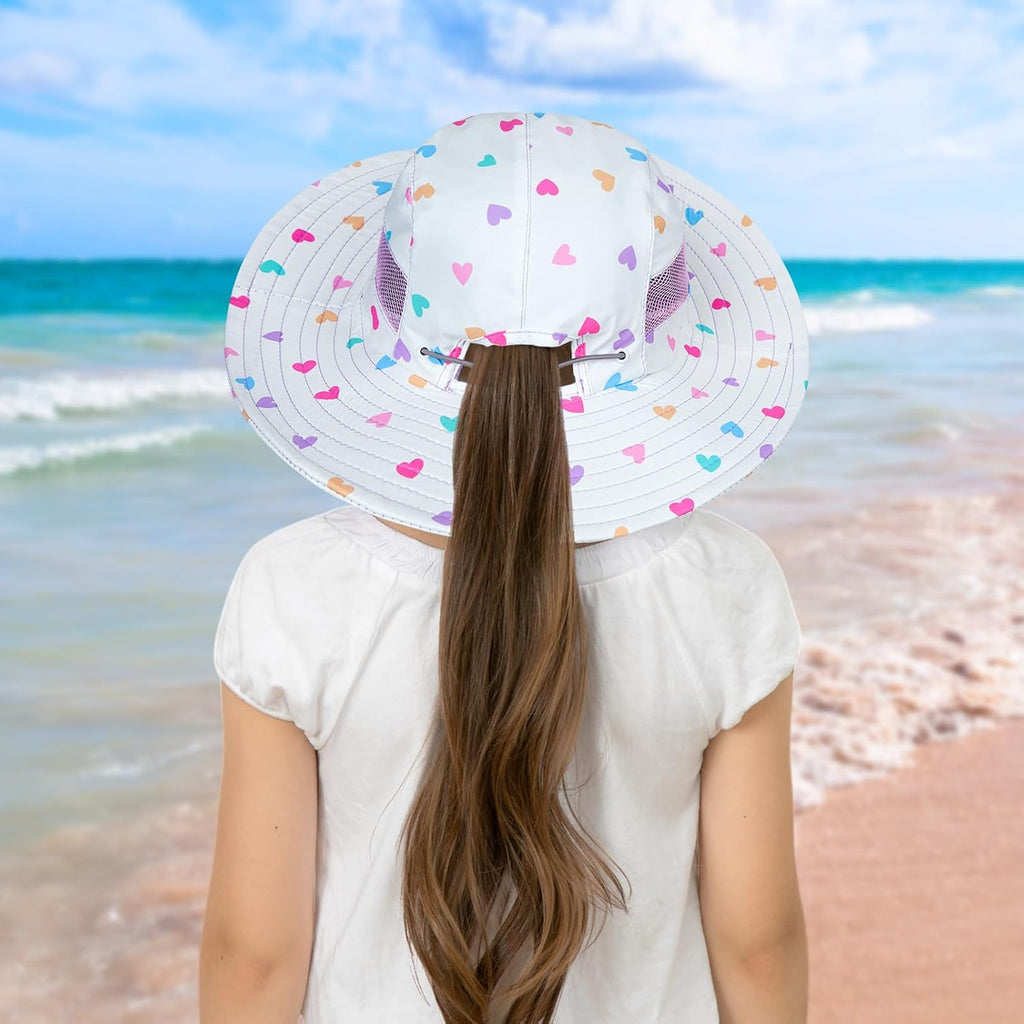 Sun Hat for Kids Girls, UPF 50+ Wide Brim Beach Hat for Toddler