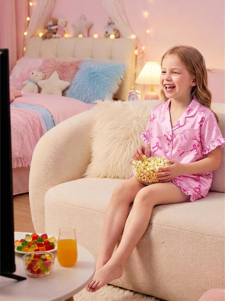 Girls Pajama Set 2 Piece Silk Satin Sleepwear for Toddlers Kids