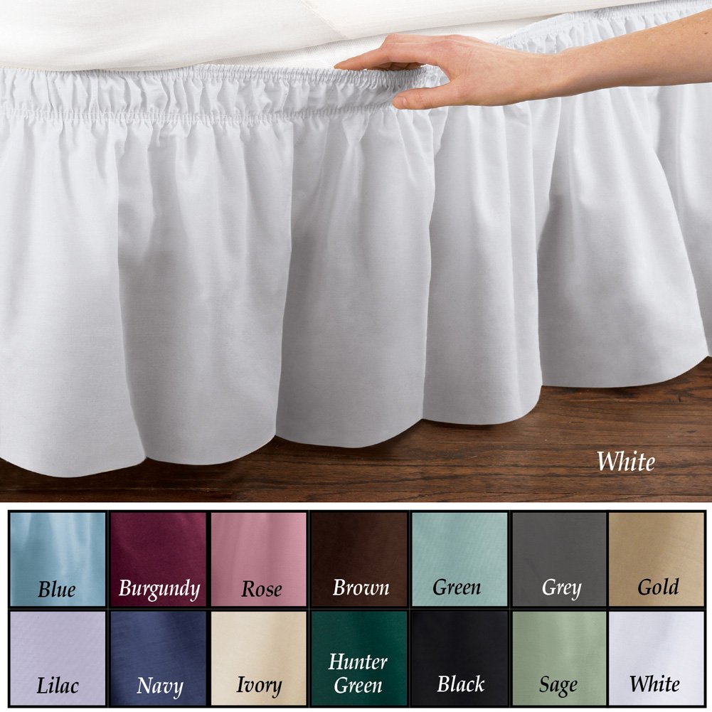 Wrap Around Bed Skirt, Elastic Dust Ruffle, Black, Twin/Full