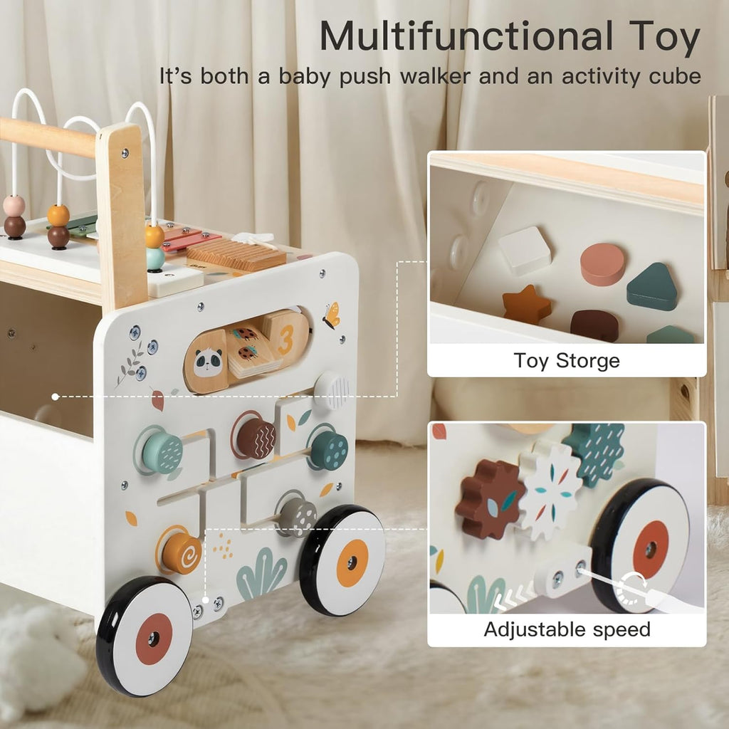 Wooden Baby Walker, Activity Cube Push Walker for Boys and Girls, Toddler Montessori Learning to Walk Toy