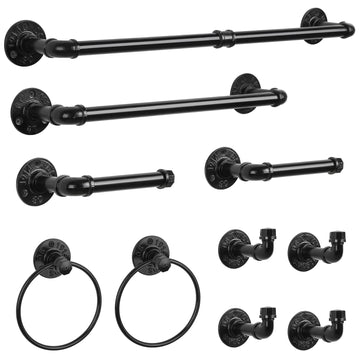 13-Pieces Black Bathroom Hardware Set Industrial Pipe Towel Bar