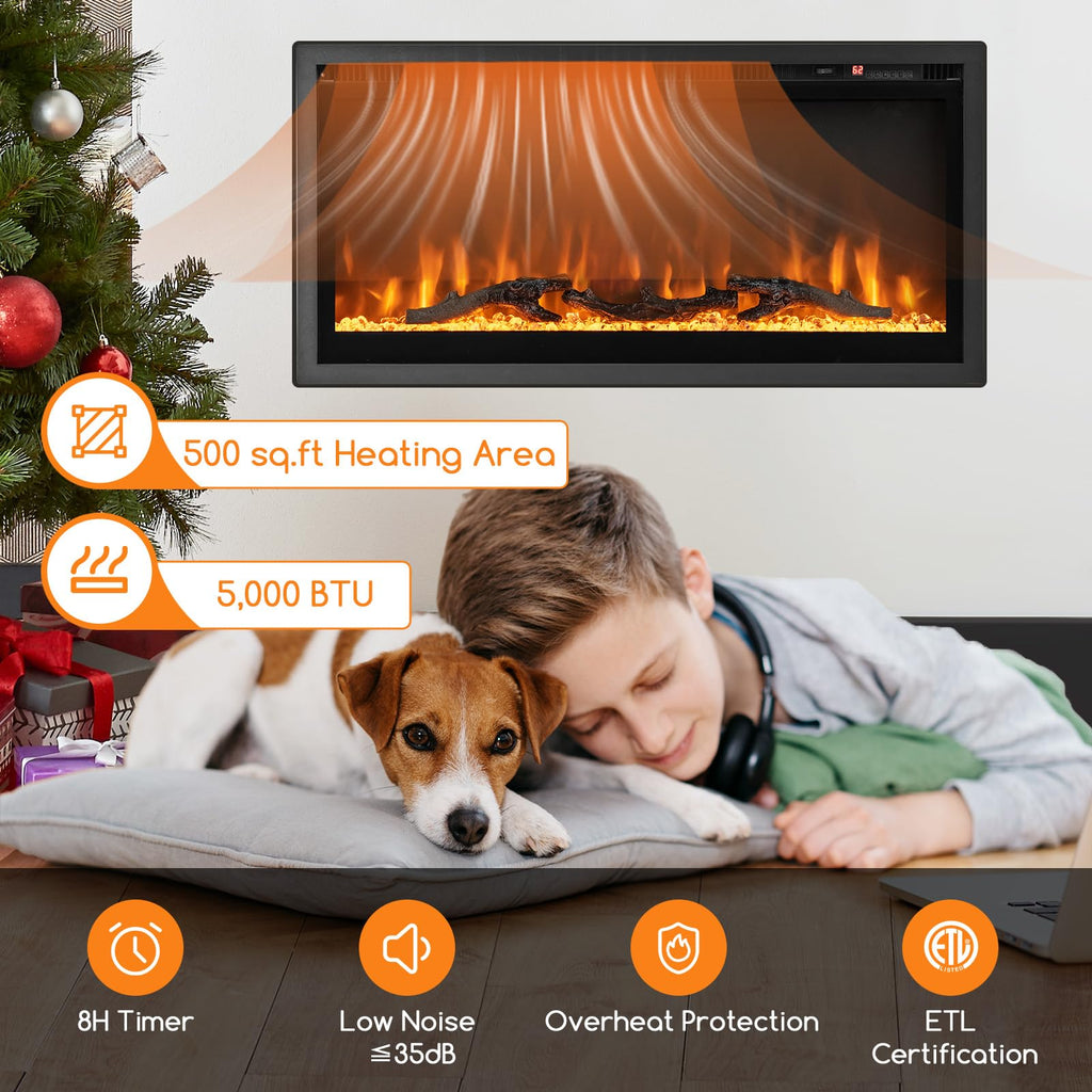 Electric Fireplace Insert 36" - Wall Mount & Recessed
