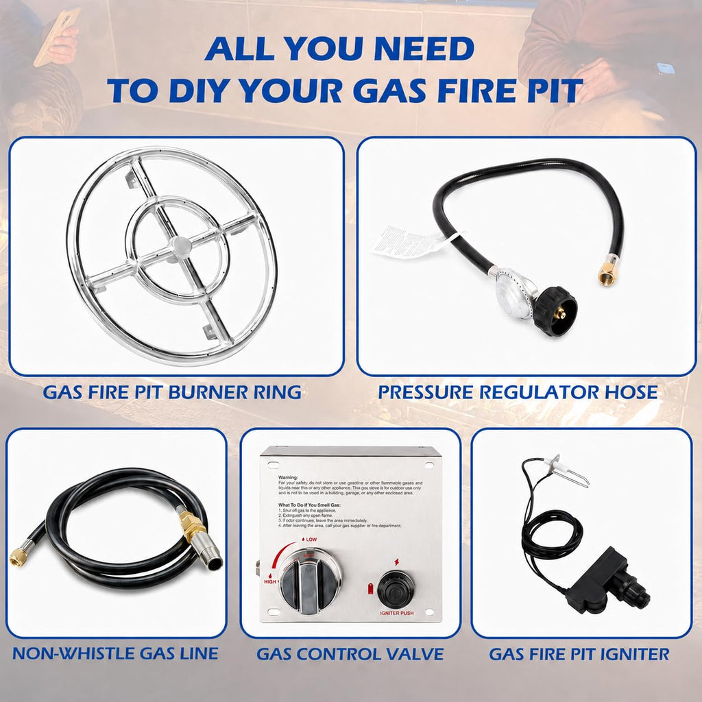12 Inch Fire Pit Burner Ring Kit, DIY Round Gas Fire Pit Kit