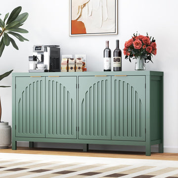Fluted Sideboard Buffet Cabinet with Storage, 58'' Mid Century Modern Accent Credenza with Arch Doors & Adjustable