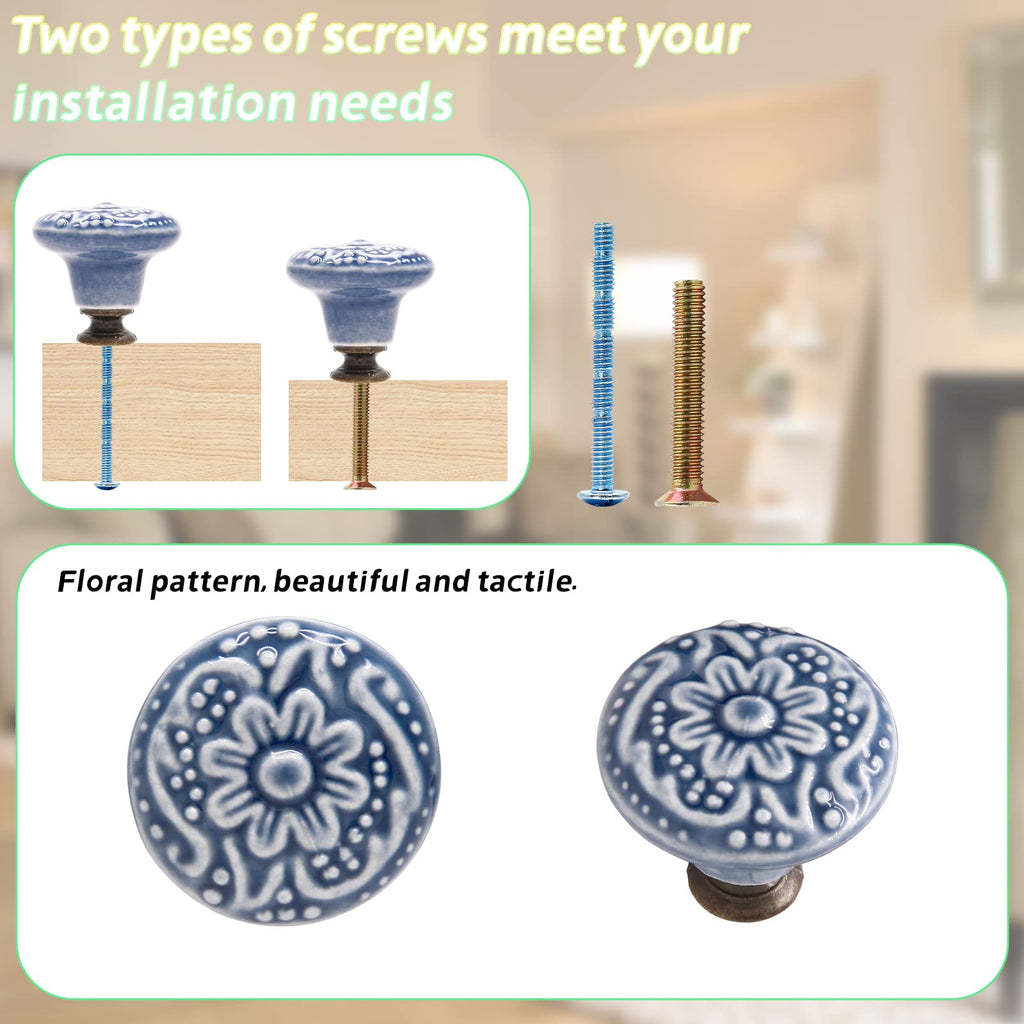 Light Blue Ceramic Knobs, 34mm / 1.3 Inch, 10Pcs