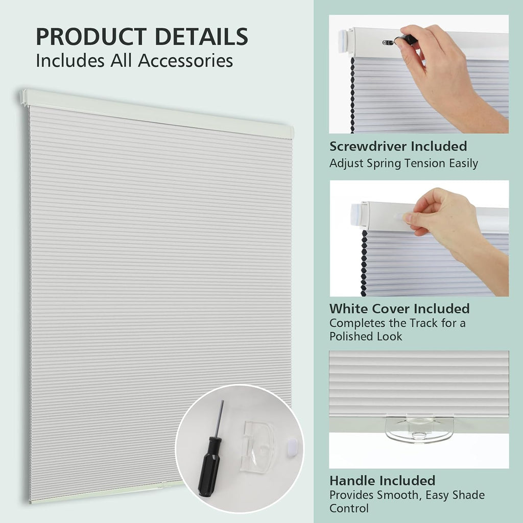 Cordless No Drill Blackout Cellular Shades, Tool-Free Installation Honeycomb Blinds, Room Darkening Privacy Thermal