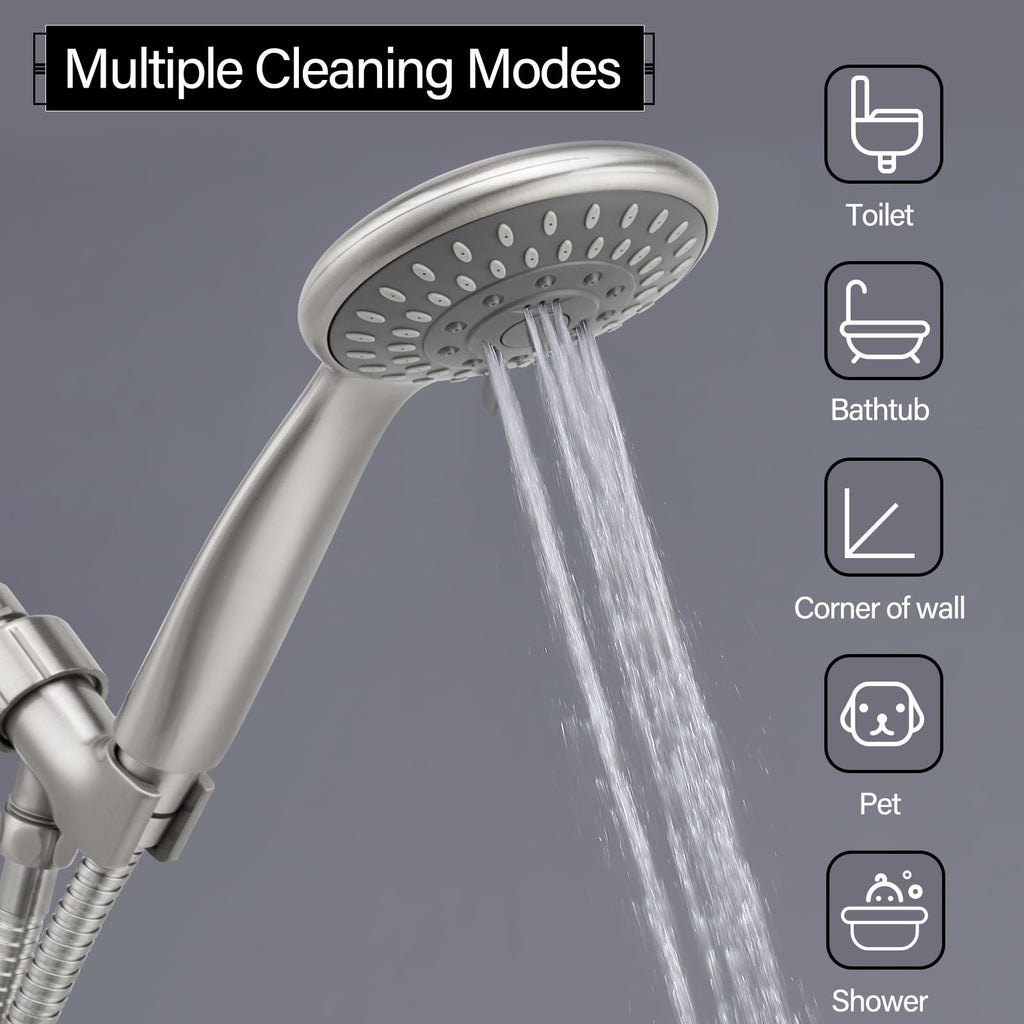Handheld Shower Head High Pressure 5 Modes with Hose, Brushed Nickel