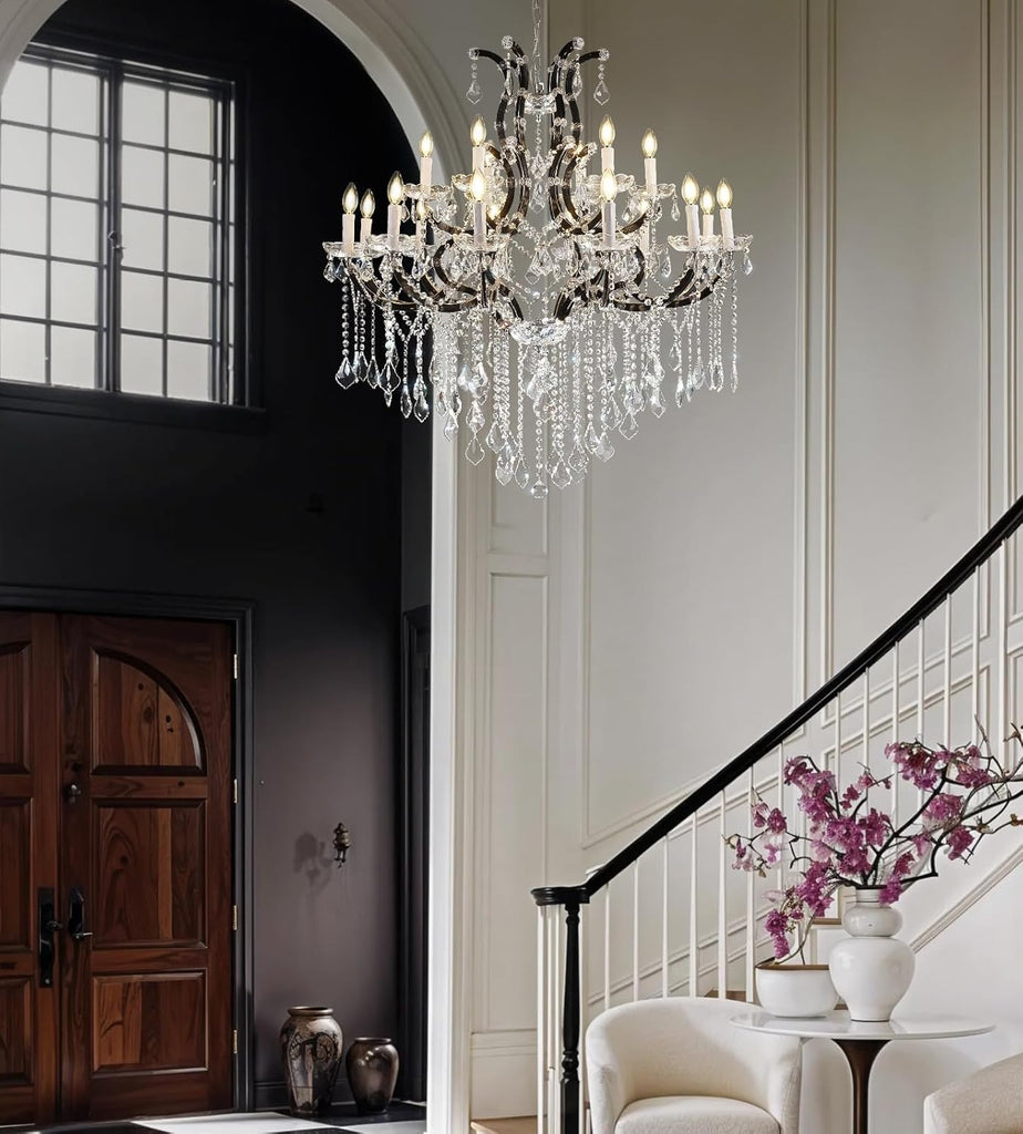 18-Light 40" Crystal Chandeliers Large Foyer Chandelier for High Ceilings, Black Staircase Chandeliers Big Entryway Maria Theresa Chandelier Living Room Light Fixture for Stairway, Entry A109-B0F8B6SVGH
