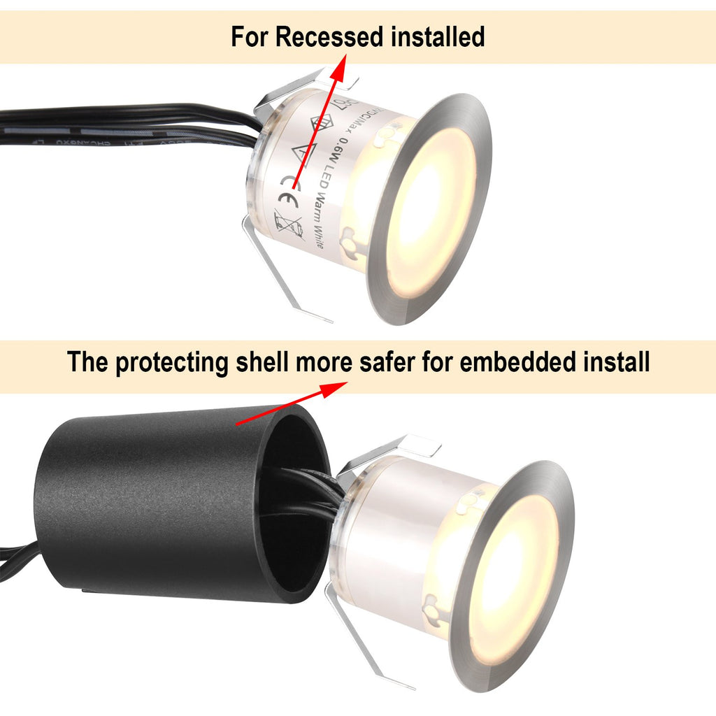 Recessed LED Deck Light Kits with Protecting Shell φ32mm, Outdoor LED Landscape Lighting IP67 Waterproof,12V Low