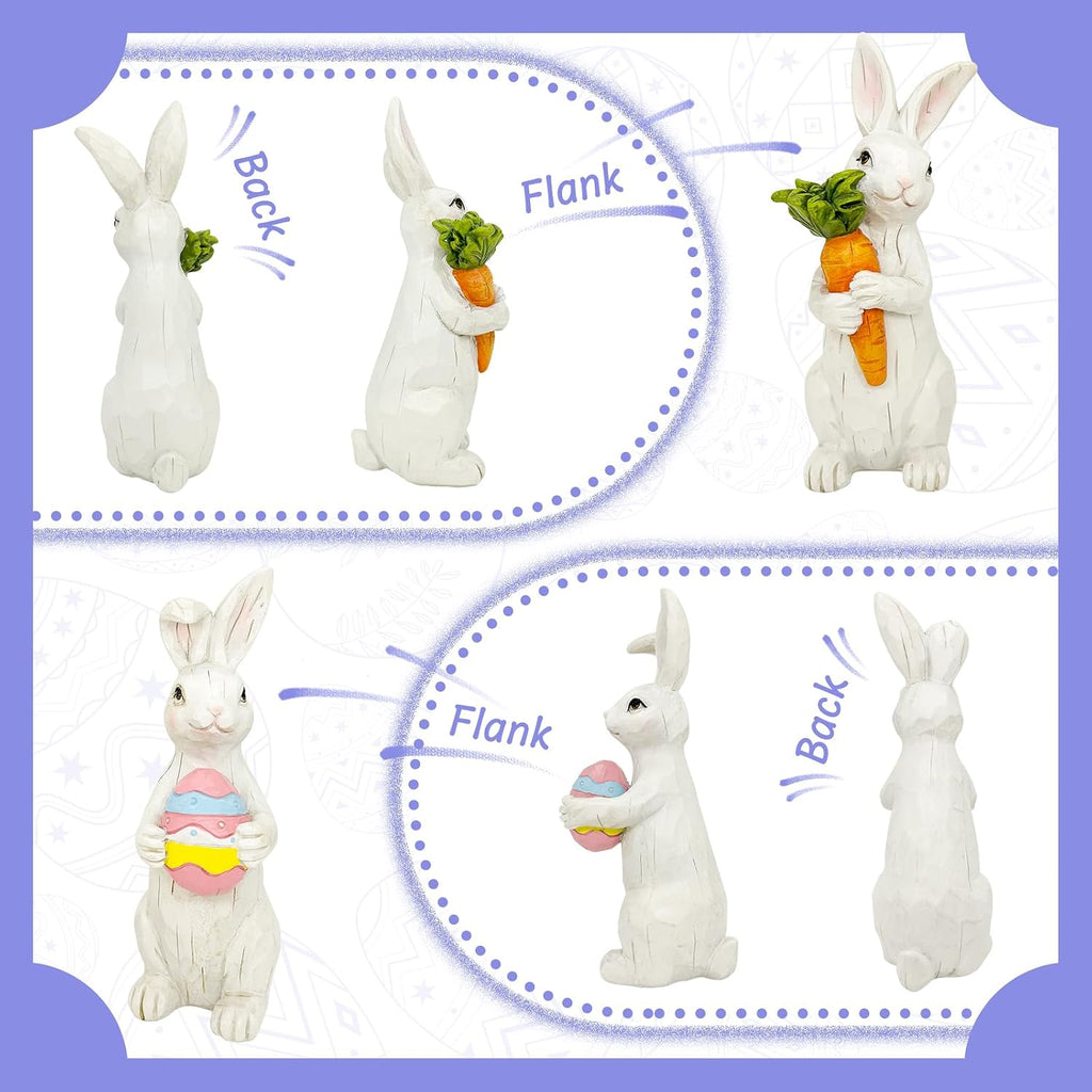 Easter Decorations Easter Bunny Decor Spring Decorations Resin Rabbits Statues with Carrot and Egg Tabletop - Set of 2