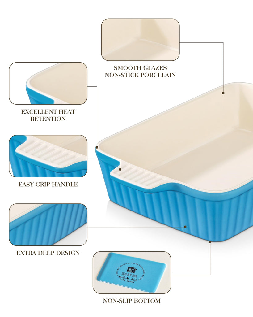 4.4 QT Ceramic Casserole Dishes for Oven, 9x13 Baking Dishes, Blue