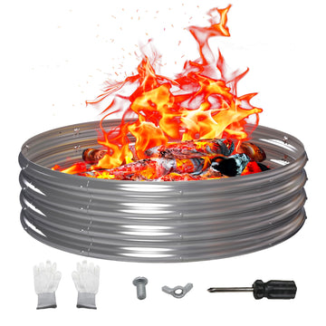 60" Round Galvanized Portable Outdoor Fire Pit Ring Metal Fire Ring