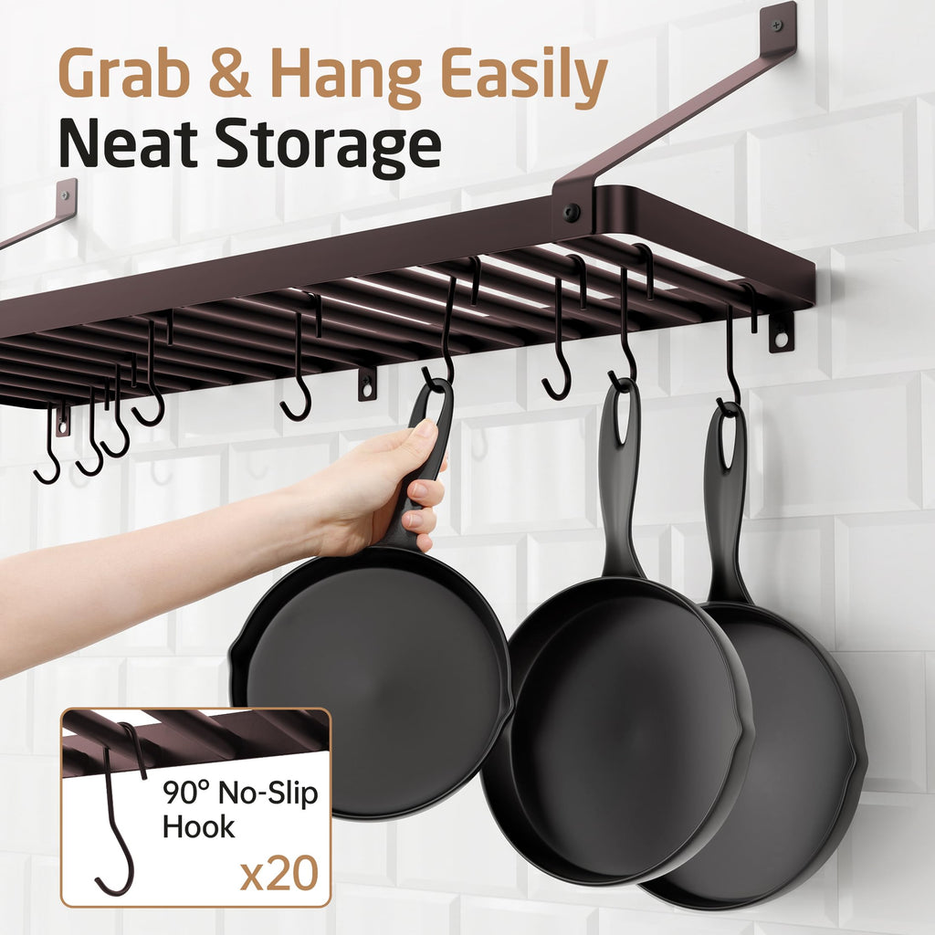 75lb High-Capacity Oil Bronze Pot Rack Wall Mounted with Pot Lid Holder