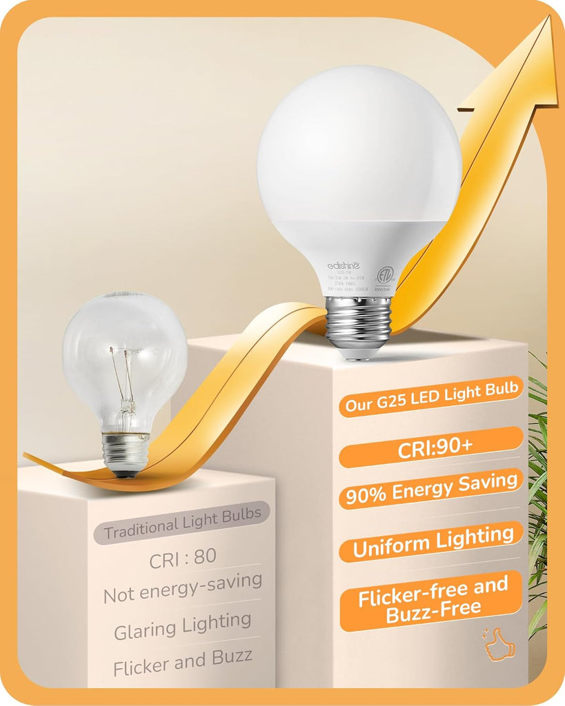 Vanity Light Bulbs, G25 LED Bathroom Light Bulbs, Globe 25 Watt Equivalent Light Bulb, CRI90+ 2700K Warm White 450LM