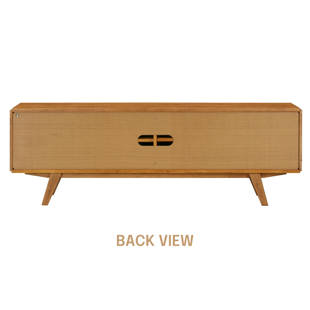 Sapa Mid-Century Modern Solid Wood TV Stand 4-Door Media Console with Carved Geometric Fronts for TVs up to 75"