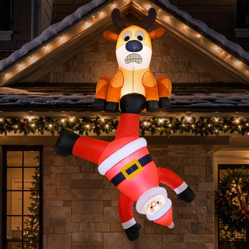 8FT Christmas Inflatable Decoration, Hanging Inflatables Santa Pulled by Reindeer Blow Up Yard Decor with Built-in