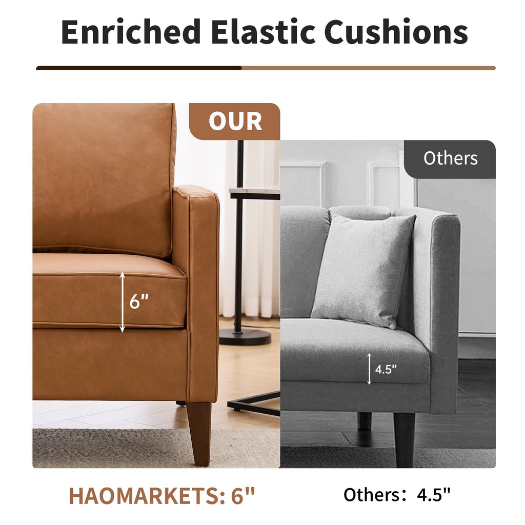 Faux Leather L Shaped Couch with Solid Wood Feet, 3-Seater Sofa with Reversible Chaise, Sectional Couches, Cognac
