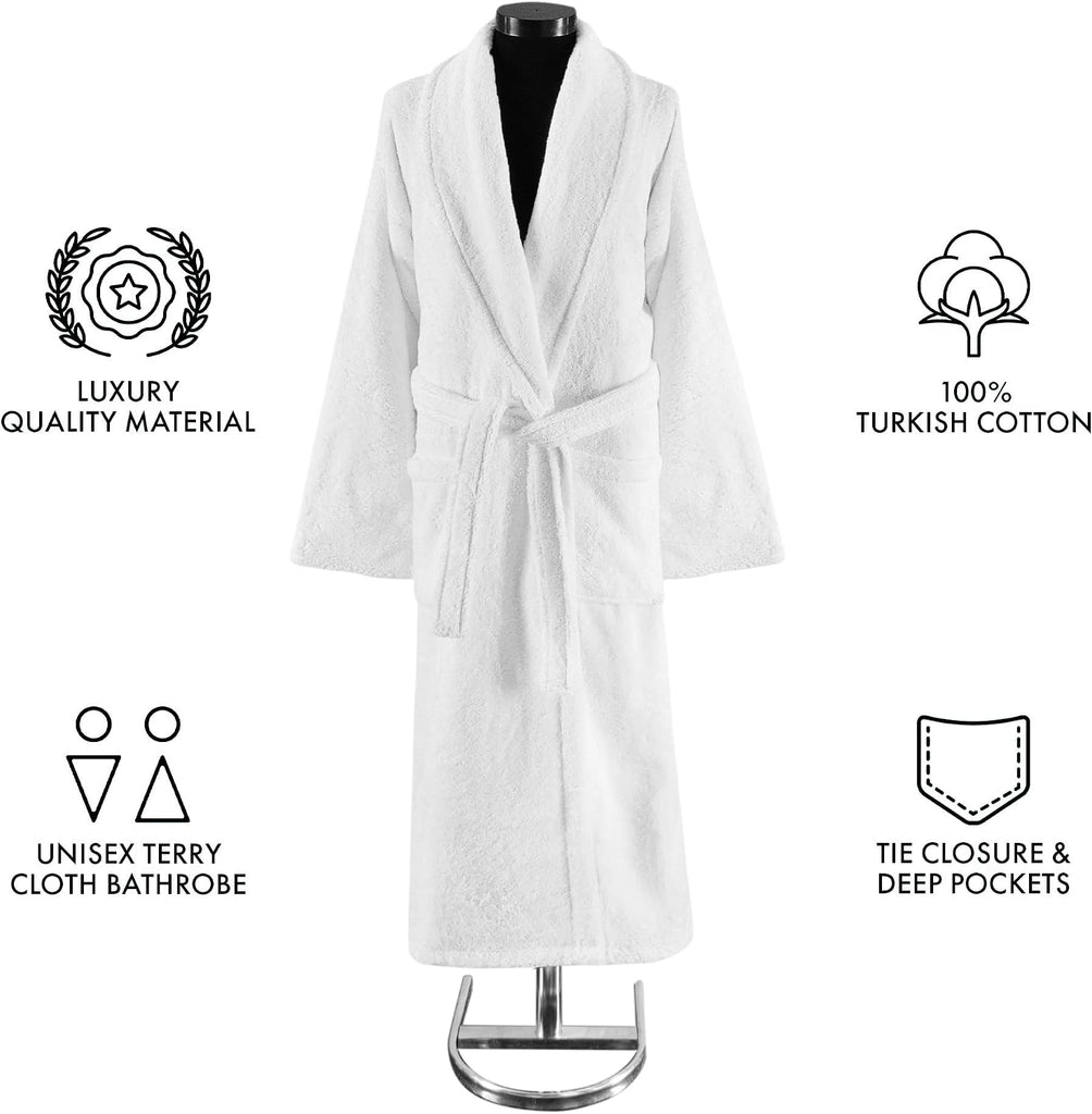 CTT Premium 100% Turkish Cotton Terry Cloth Bath Robe for Women & Men, Soft & Plush Long Unisex Robe