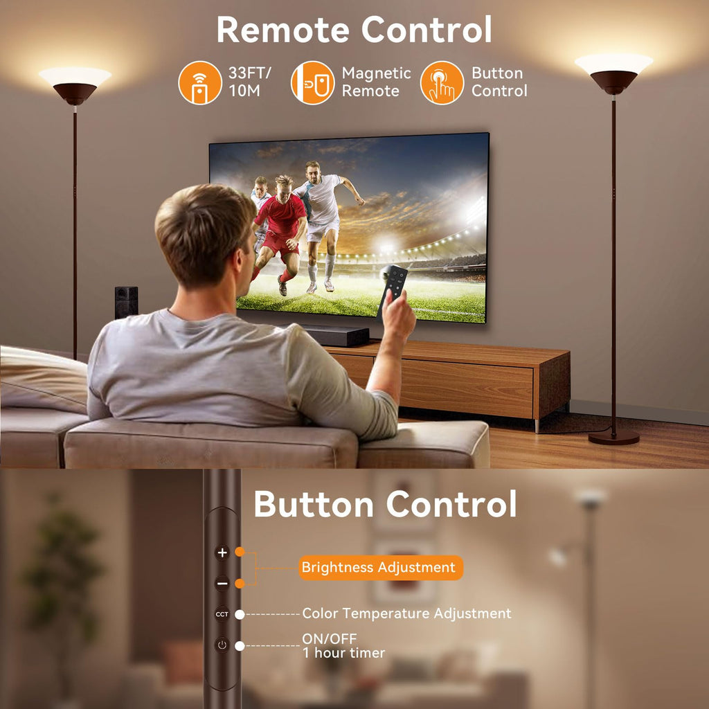 Floor Lamps, 72" Tall LED Standing Lamp with Remote/Button Control - 30W Stepless Dimmable Modern