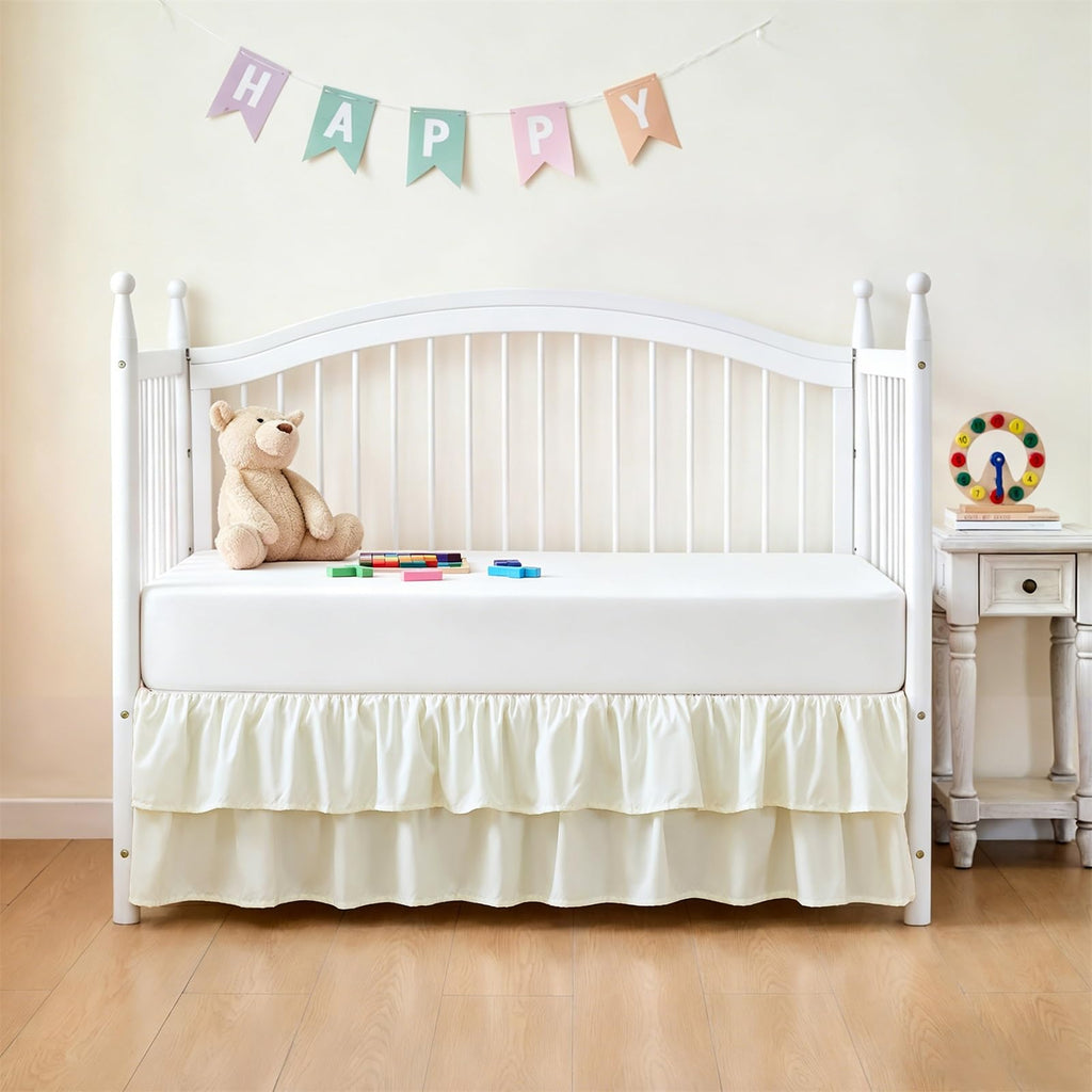Ruffled Crib Bed Skirt, Beige, Soft Double Layer, 28"x 52"