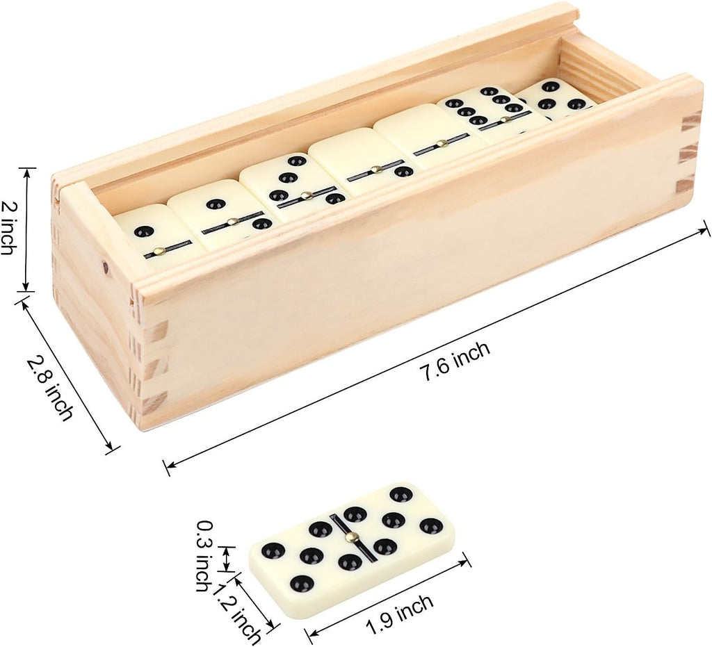 Dominoes for Adults, Double 6 Domino Set 28 Tiles in Wood Case - Set of 28