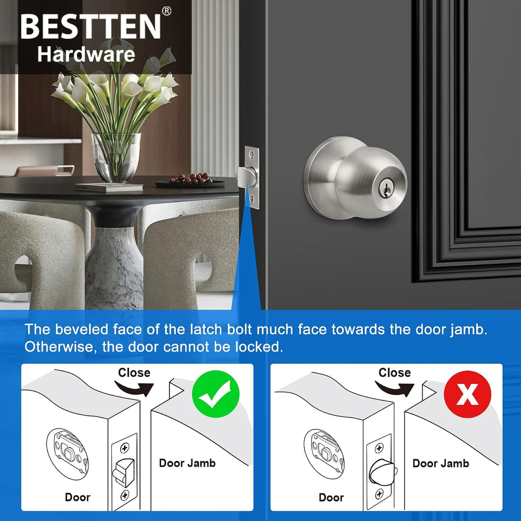 4 Pack Door Knob with Lock and Key, Keyed Different, Satin Nickel