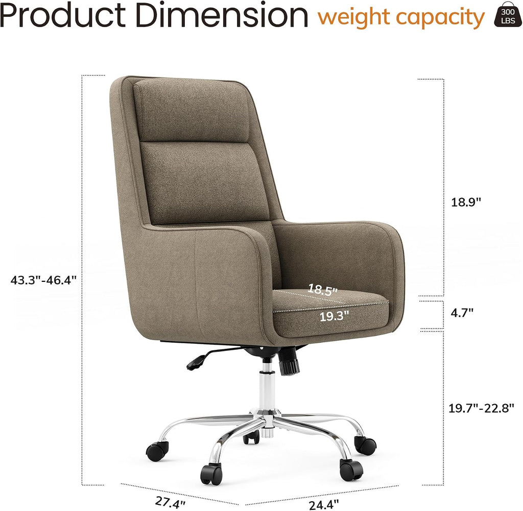 Modern Executive High Back Home, Upholstered Desk Chair with Wheels, Vanity Chair with Head and Lumbar