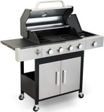4-Burner Propane Gas Grill with Side Burner, 49,000 BTU BBQ Grill with Cast Iron Grates, Double-Layer Stainless Steel Lid and Grease Management System