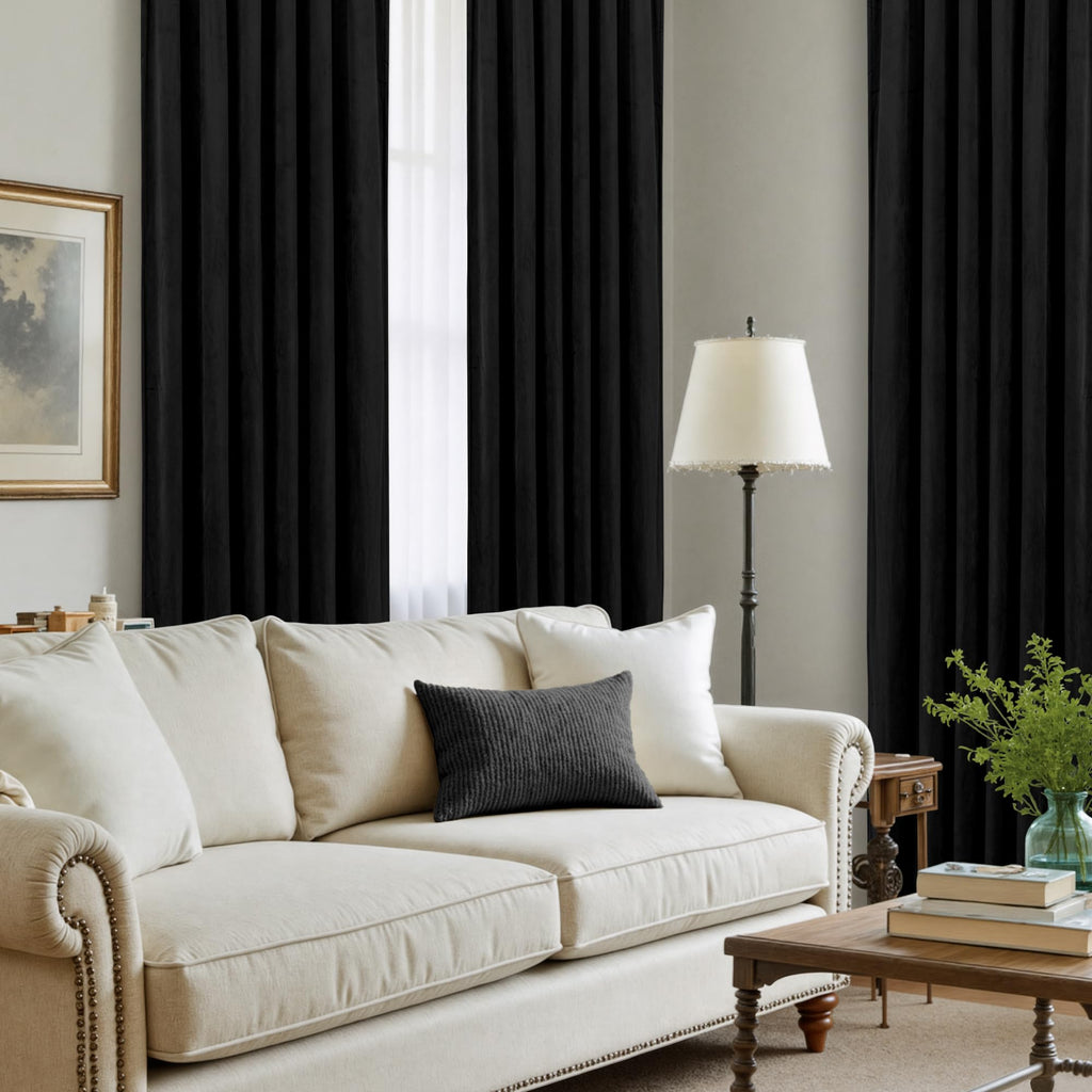 Black Velvet Blackout Curtains 80 Inches Long, 2 Panels