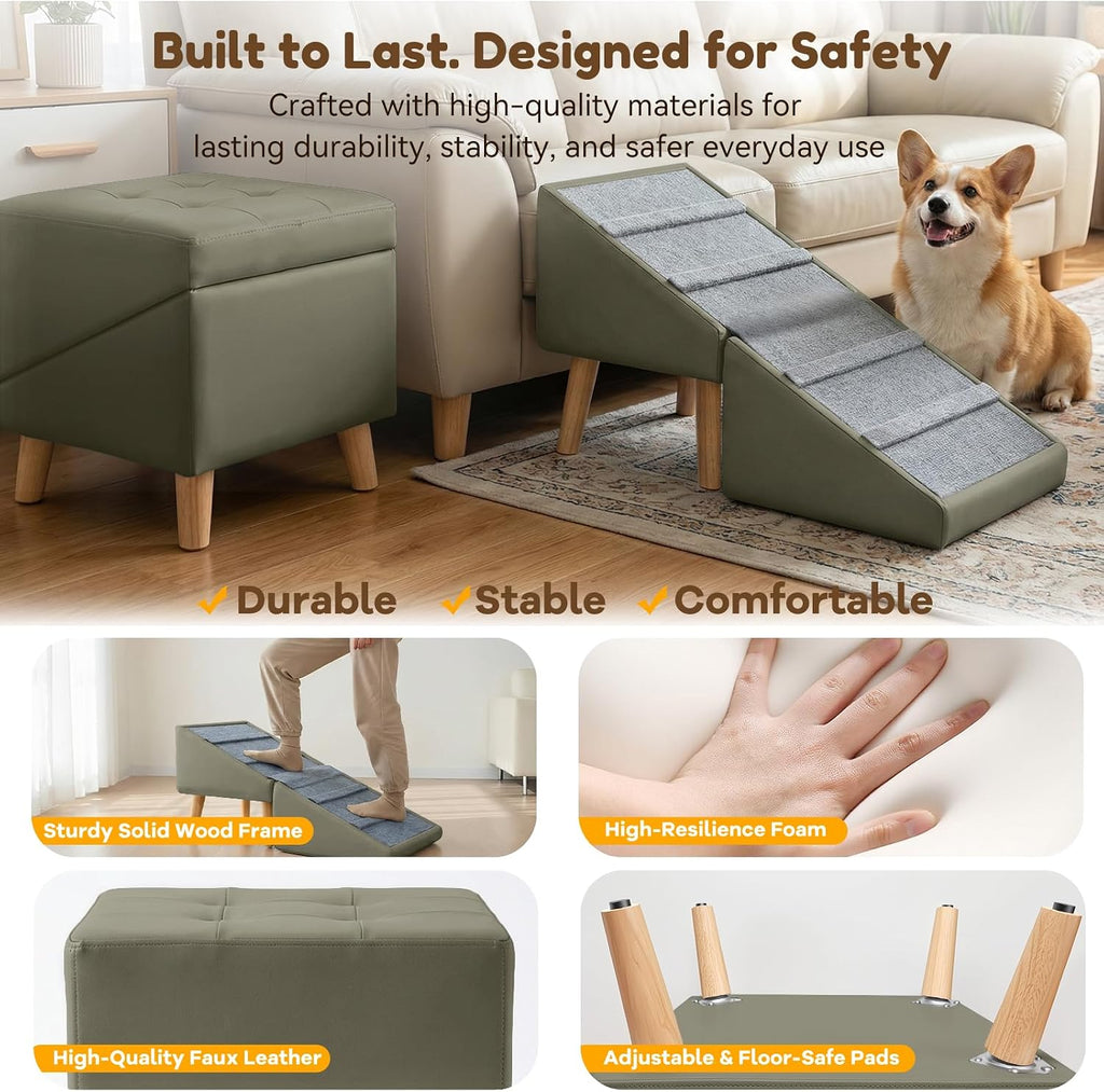 15.7" H Dog Ramp for Couch, 18.5" Extra Wide Pet Steps & Ottoman