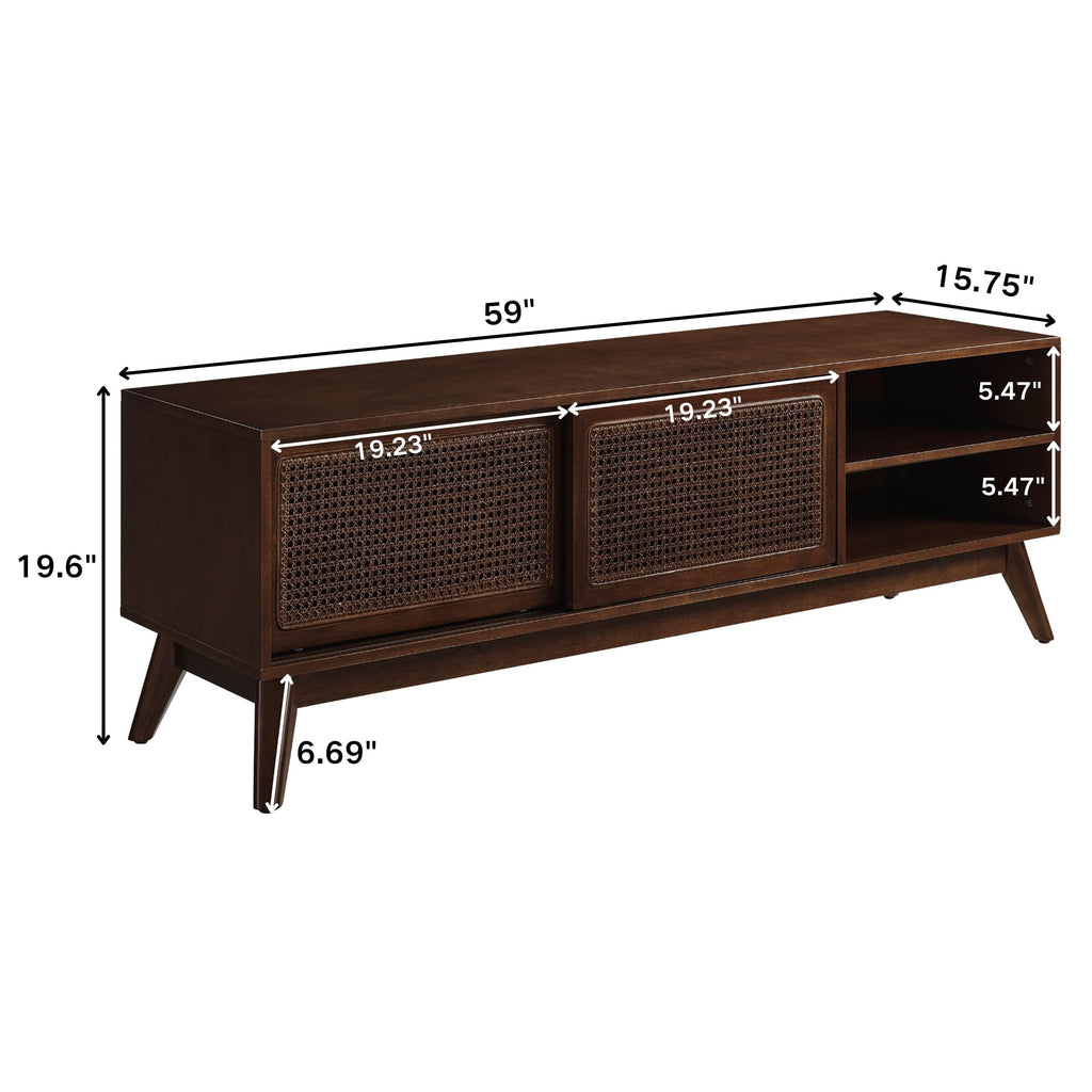 59" Rattan Mid Century TV Stand, Entertainment Center, Media Console