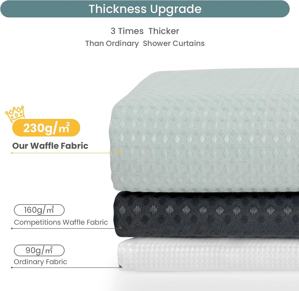 No Hook Shower Curtain Set with Snap-in Detachable Liner, 230 GSM Waffle Weave Fabric, Heavy Duty Water-Repellent